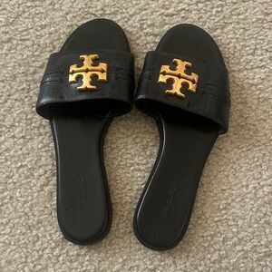 Tory Burch Black Sandals with Gold Logo